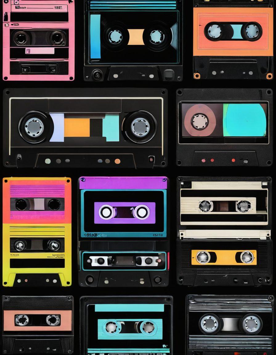 A contrasting visual journey depicting a vintage VHS tape morphing into a sleek digital interface, showcasing user-generated adult media. Surrounding the transition, include iconic symbols of both eras: retro film reels, pixelated visuals, modern smartphones, and abstract representations of virtual communities. Emphasize a gradient of color transitions from sepia tones to vibrant neon hues, symbolizing evolution and accessibility. futuristic style. high contrast. dynamic composition.